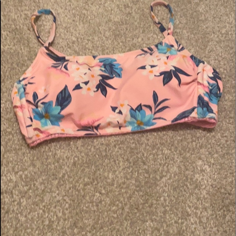 Women’s strappy side bikini top pink floral